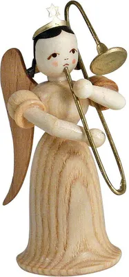 Produktbild von Langrockengel mit Zugposaune, natur (6,6cm) von Blank Kunsthandwerk