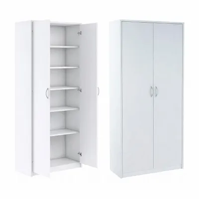 Obrázek produktu pro Knihovna Meblando Simple R5, bílá, stojací skříň s dvířky, skříň do ložnice, šířka 74 cm, výška 180 cm, víceúčelová skříň