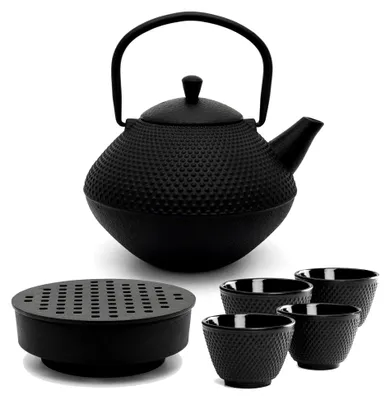 Produktbild von Teekannen-Set aus Gusseisen mit Edelstahl-Filter und Teewärmer - 6-teilig