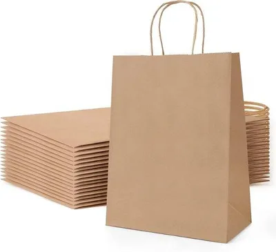 Produktbild von Famanu Geschenktüten mit Henkel - braune Kraftpapiertüten - 18 x 10 x 25 cm