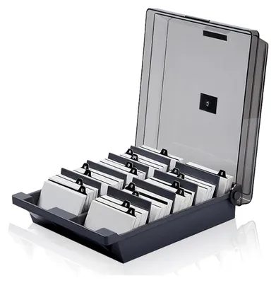 Produktbild von Visitenkartenbox,1000 Karten Visitenkarten Aufbewahrungs Box, Desk Visitenkarten Box mit 8 Teilerplatinen und A-Z Index Registerkarten (Grau)