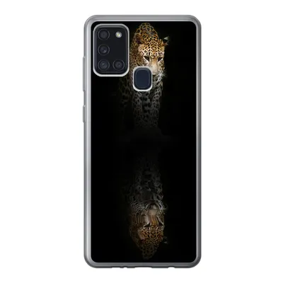 Produktbild von MuchoWow® Handyhülle Schutzhülle Hülle für Samsung Galaxy A21s Leopard - Reflexion - Schwarz Silikon Softcase Handy Hülle - Hartschale