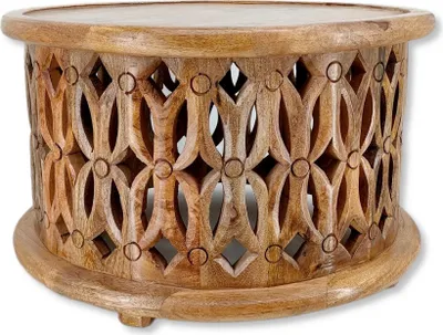 Produktbild von Holz Couchtisch rund natürlich braun Ø 60 x 35cm Couch Beistelltisch vintage Sofatisch
