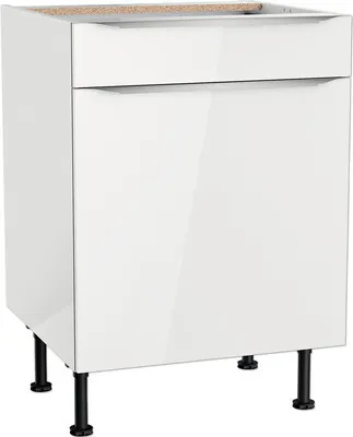 Produktbild von Optifit Unterschrank mit Schublade und Drehtür Arvid986 BxTxH 60 x 58,4 x 87 cm weiß glänzend zerlegt Anschlag reversibe