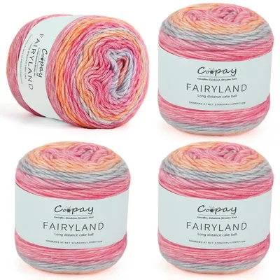 Immagine prodotto di Filato sfumato per uncinetto e maglia, 4 gomitoli da 100g, colore rosso-viola, composizione: cotone/acrilico/lana