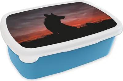 Produktbild von KitchenYeah® Lunchbox Brotzeit Brotdose 17x11 cm Wolf - Raubtier - Sonnenuntergang Kinder Brotzeitdose - Lunch - Kunststoff  - Brotbüchse - Sandwichbox - Lunchbox für Kinder