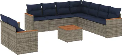 Zdjęcie produktu dla vidaXL 10-częściowa sofa ogrodowa z poduszkami, szara, z polirattanu