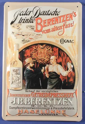 Produktbild von Blechschild Berentzen Korn Cognac Ersatz Schild Nostalgie Werbeschild