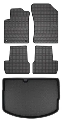 Image de Tapis en caoutchouc + bac de coffre pour Citroen C3 II 2009-2016 (roue galette) – 5 pièces, noirs, sur mesure