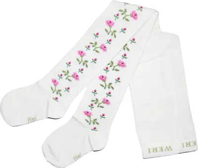 Produktbild von Kinderstrumpfhosen für Mädchen Rosenzweige Creme Größe 122-128