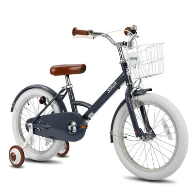 Produktbild von STITCH 18 Zoll Kinderfahrrad Mit Doppelte Felgenbremsen vorne und hinten Stützräder Schutzbleche Korb Geeignet für Kinder im Alter von 3-6 Jahren,Grau