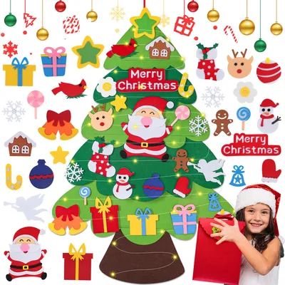 Immagine prodotto di Albero di Natale in feltro per bambini - 100 x 70 cm - 25 decorazioni - Verde