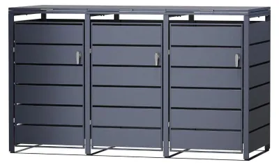 Zdjęcie produktu dla TIMBELA M802-3K Wiata Śmietnikowa 3x240L, Metalowa Zabudowa Koszy na Śmieci z 3 Drzwiami Magnetycznymi, Obudowa na Kosze 240L, Antracyt RAL7016