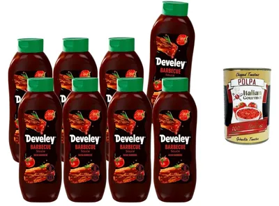 Produktbild von Develey Italian Gourmet BBQ Sauce 8 × 875 ml Vorratspack | Raucharoma Barbecue Grillsauce für Ribs, Burger & Marinaden | Squeezeflasche Catering Gastro | + Italian Gourmet Polpa