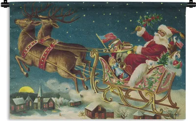 Produktbild von MuchoWow® Wandteppich Wandbehang Weihnachten - Winter - Vintage 60x40 cm Tapisserie Dekoration Wandtuch - Wanddekorationen