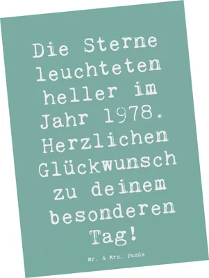 Produktbild von Mr. & Mrs. Panda Postkarte Spruch 1978 Geburtstag - Meeresbrise - Geschenk, Geburtsjahr, Grußkarte, Postkarten, Geburtstagsgeschenk, strahlende Sterne, Jahrgangsfeier