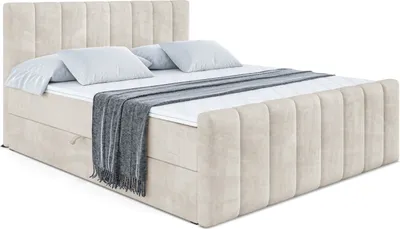 Produktbild von ALTDECOR Boxspringbett mit Fußteil, H3 Matratze und Topper - 180x200 cm - OTTA-Z - Taupe Samt - Polsterbett mit Bettkasten und Lattenrost, Bett mit Stauraum