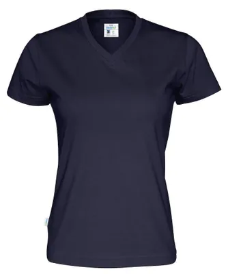 Image de Cottover - T-shirt pour femmes, décolleté en V, en Coton, modèle ET722 (taille S) (bleu marine)