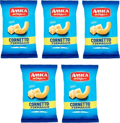 Produktbild von 5x Amica Chips Cornetto al Formaggio Mais-Snacks mit Käsegeschmack Salziger Snack 125g Beutel