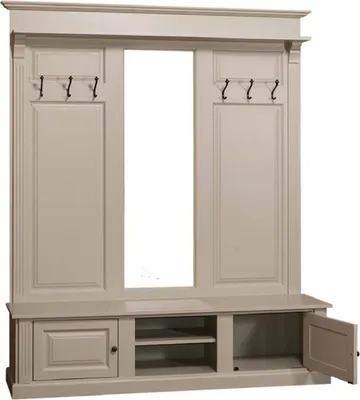 Produktbild von Casa Padrino Landhausstil Garderobe Oliv 180 x 41 x H. 210 cm - Massivholz Garderobenschrank mit Spiegel - Landhausstil Garderobenmöbel