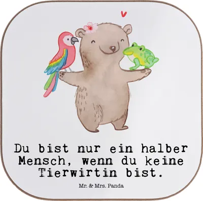 Produktbild von Mr. & Mrs. Panda Untersetzer für Gläser Tierwirtin Herz - Weiß - Geschenk, Tassenuntersetzer, Witzig, Bauernhof, Spruch, Coaster, Lustig, Tasse, gläseruntersetzer