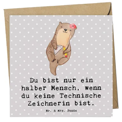Produktbild von Mr. & Mrs. Panda Grußkarte Technische Zeichnerin Herz - Grau Pastell - Geschenk, Klappkarte, faltkarte, doppelkarte, anlasskarte, Glückwunschkarte