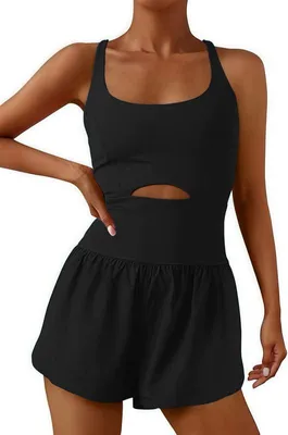 Produktbild von Sukiglam Jumpsuit Damen Sommer Kurz Eng Ärmellose Breites Bein Einteiler Overall