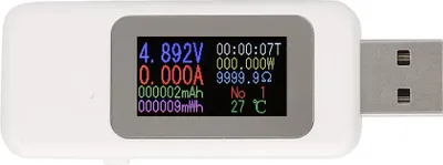 Obrázek produktu pro LCD USB tester s displejem, digitálním voltmetrem a ampérmetrem, napětí 4–30 V, proud 0–5,1 A, bílý
