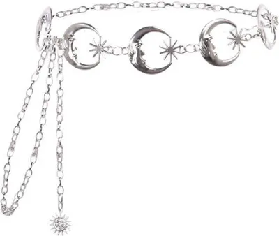 Produktbild von Taillenkette, elegant, golden/silberfarben, verstellbar, Sonne, Stern, Mond, Metall, Damen, Körperkette, Gürtel, Modeschmuck
