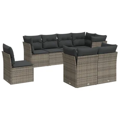 Produktbild von vidaXL 8-tlg. Garten-Sofagarnitur mit Kissen Grau Poly Rattan