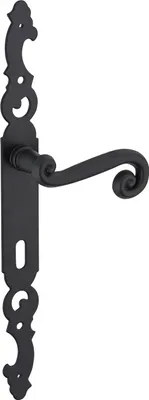 Image de Ensemble de poignées pour porte intérieure Coq trou de clé, carré 7mm, entr'axes 195mm, laqué noir - THIRARD