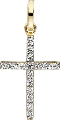 Produktbild von JOBO Anhänger Kreuz schmal 375 Gold Gelbgold 16 Zirkonia Kreuzanhänger Goldkreuz