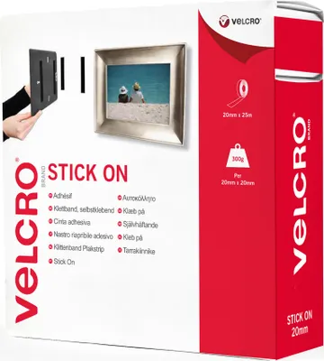 Produktbild von VELCRO® Klettband Selbstklebend, Haken & Flausch 20mm x 25m Schwarz