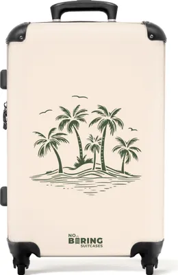 Produktbild von NoBoringSuitcases.com Hartschalen Koffer Mittelgroß 67x43x25 cm, 72L, Sommerdruck für Männer: Beige mit grünen Palmen, Reisekoffer mit 4 Rollen