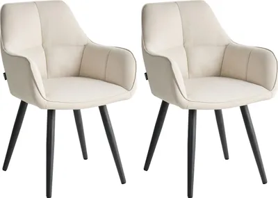 Produktbild von BELIANI Esszimmerstuhl 2er Set Hellbeige aus Kunstleinen Stoff Gepolstert mit Armlehnen Metallbeine Modernes Design Polsterstuhl für Esszimmer Küche