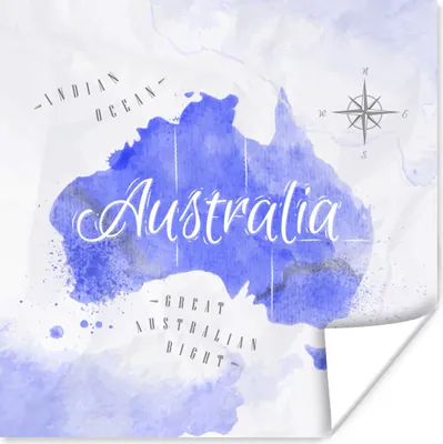 Produktbild von MuchoWow® Poster Weltkarte - Australien - Blau 30x30 cm - Wandposter - Printing