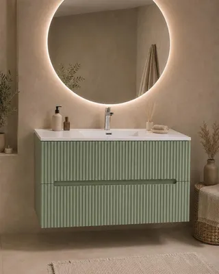Immagine prodotto di Mobile bagno verde opaco 100x46 cannettato Urbino 2.0 con lavabo in resina