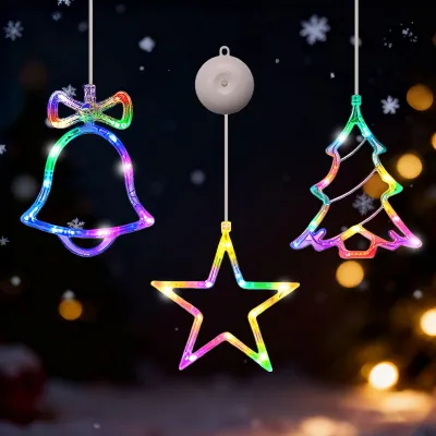LED-Weihnachtsbeleuchtung für Fenster, 3er-Set, mit Saugnapf