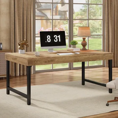 Produktbild von Schreibtisch rustikal mit Metallbeinen 140 cm MDF schwarz