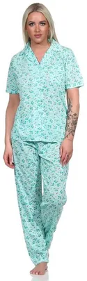 Produktbild von Damen Pyjama kurzarm Schlafanzug Pyjama-Set;  Grün XL/42
