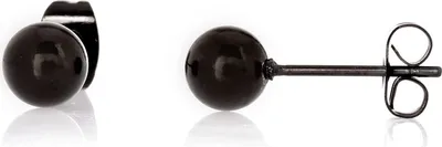 Produktbild von 1 Paar Schwarze Kugel Ohrstecker Earring Edelstahl Schwarz - 6mm Ohrpiercing Hoch Poliert für Männer- 1135RBK-6