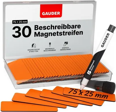 Immagine prodotto di Strisce magnetiche scrivibili, etichette magnetiche per Kanban (30 pezzi, 75x25 mm)