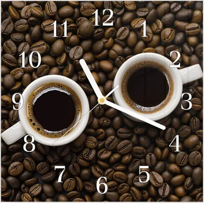 Produktbild von Wanduhr aus Glas mit Motiv Kaffeebohnen und Tassen- 30 x 30 cm - inkl. Aufhängesystem