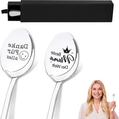 Produktbild von Einzigartige Gegrabene Kaffeelöffel für Mutter und Vater - Perfekte Geschenke für Muttertag, Vatertag und Geburtstage - 19 cm lange Löffel für Kaffeeliebhaber