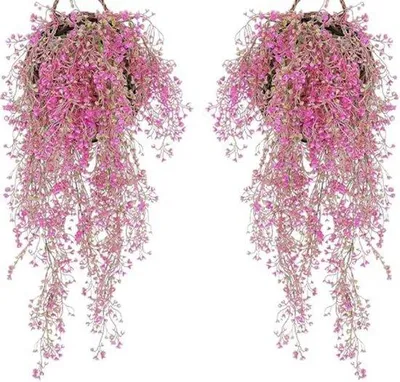 Immagine prodotto di Set di decorazioni sospese in plastica con fiori artificiali, 2 pezzi, rosa, per interni ed esterni
