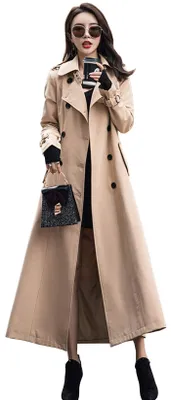 Produktbild von ebossy Damen Zweireihiger Trenchcoat Slim Full Length Maxi Long Overcoat, khaki,