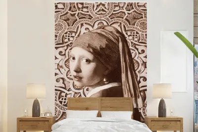 Produktbild von MuchoWow® Fototapete für Wohnzimmer oder Schlafzimmer Wandtapete Vinyl Motivtapete Das Mädchen mit dem Perlenohrring - Johannes Vermeer - Sepia - 145x220 cm - Wanddekoration