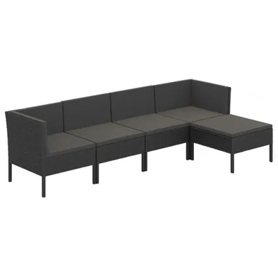 Produktbild von vidaXL 5-tlg. Garten-Lounge-Set mit Auflagen Poly Rattan Schwarz
