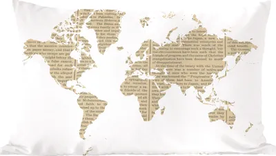 Produktbild von MuchoWow® Zierkissen Sofakissen Wohnzimmer Dekokissen 50x30 cm Weltkarte - weiß - Zeitungspapier - Wohnzimmerdekoration - Polster mit Photo