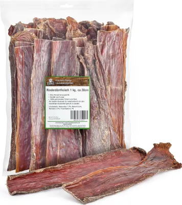 Produktbild von Kaureks Natur Hundeleckerlies, Rinderdörrfleisch 1 Kg. ca 30 cm Schlund